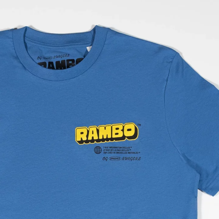 Rambo blue T-shirt front detail
